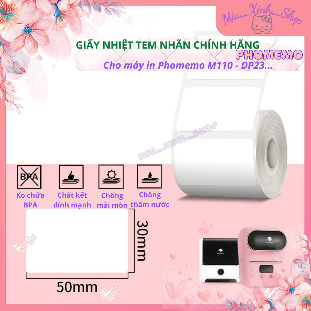 กระดาษพิมพ์ความร้อนฉลากสี่เหลี่ยมทั้งหมดของแท้สําหรับเครื่องพิมพ์ Phomemo M110, Yihero YP-1, YP10S, 