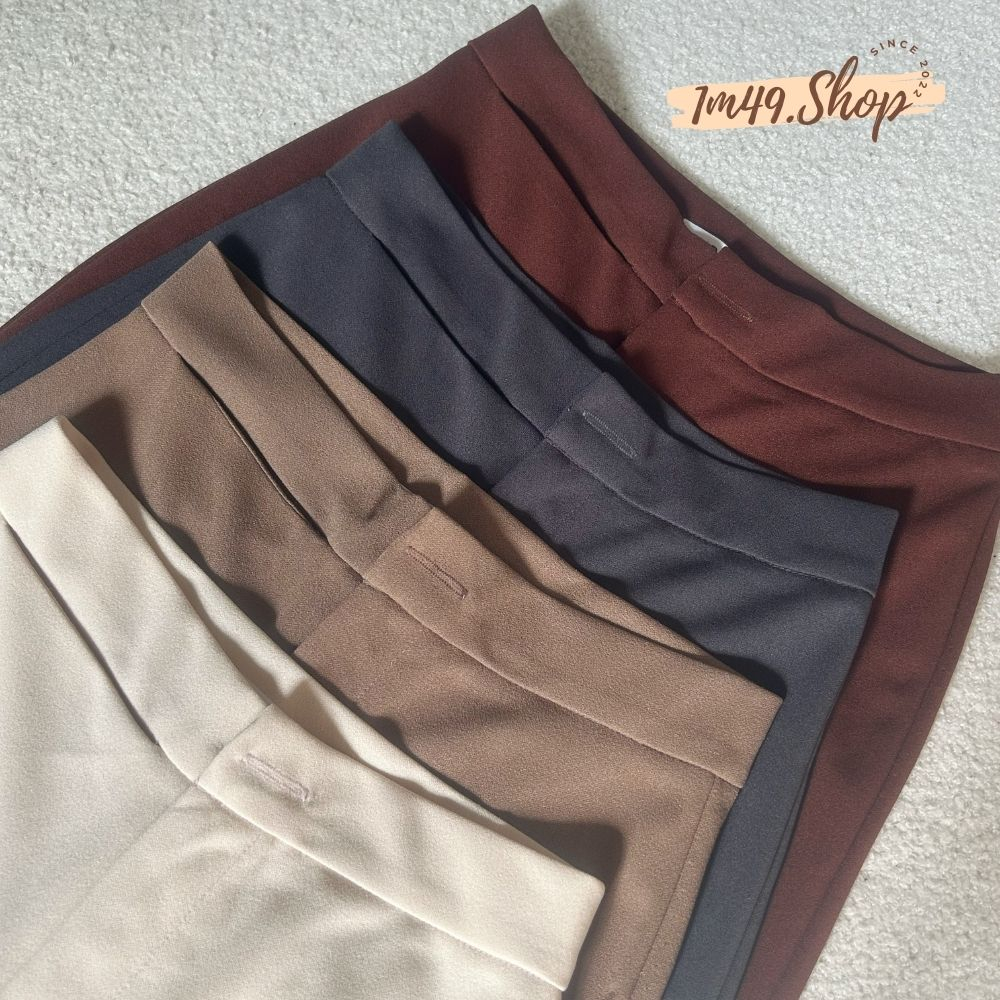 (1 ปุ่ม - สีใหม่) กางเกงขาบานเอวสูง Flattering pElastic Welded Fabric P109