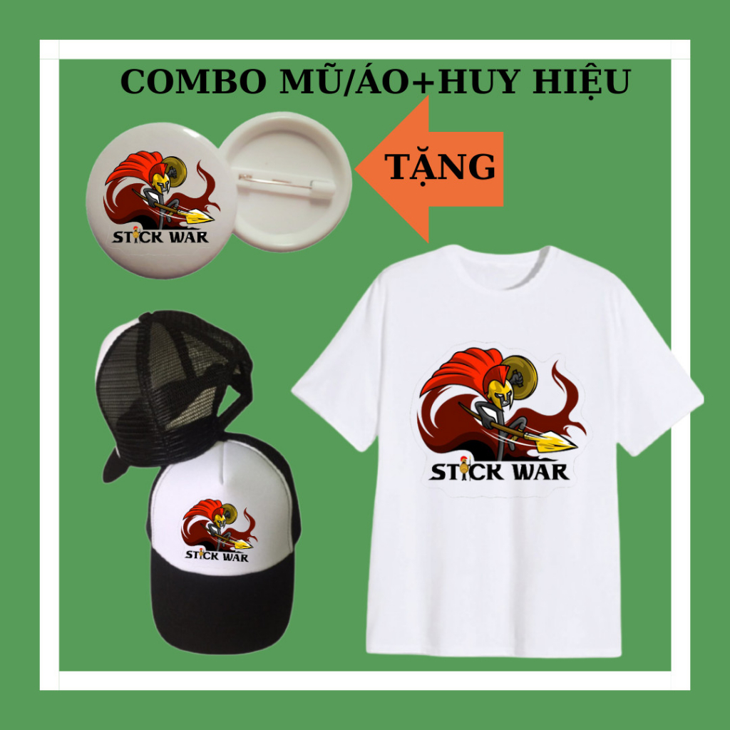 เสื้อยืดเด็ก Stick War Legacy แขนสั้น คอกลม - หมวกสงคราม Stick War Stick ป้ายน่ารัก