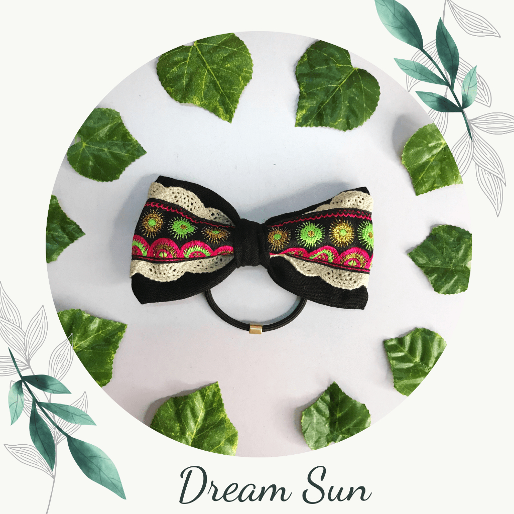 ผ้าผูกผมเด็กทําจากผ้าโบว์ผ้าผ้าลายสีดํา dream sun shop