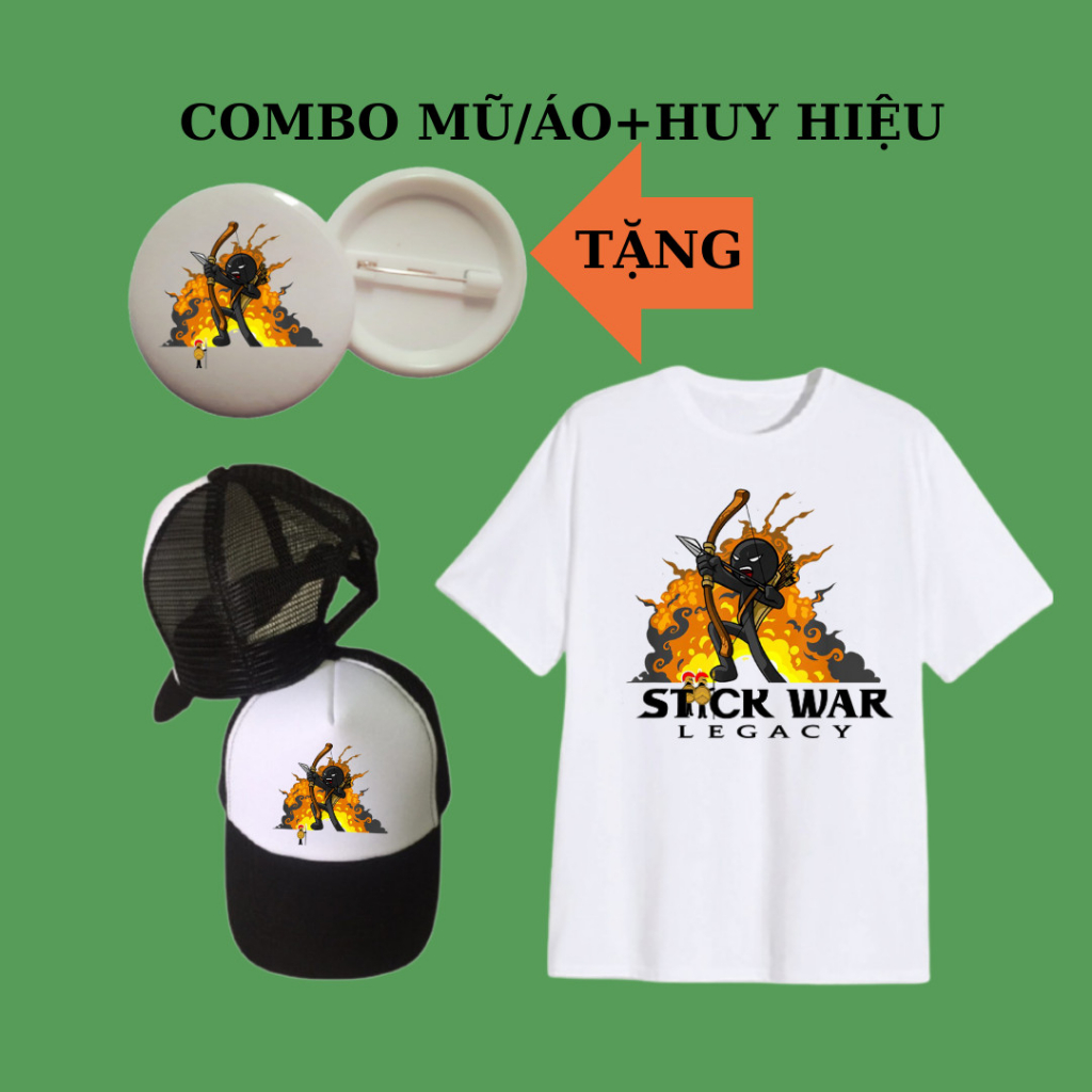 เสื้อยืดเด็กชายเกม Stick War Legacy ทรงหลวม ผ้านุ่ม หมวกเบสบอล Stick war ป้าย
