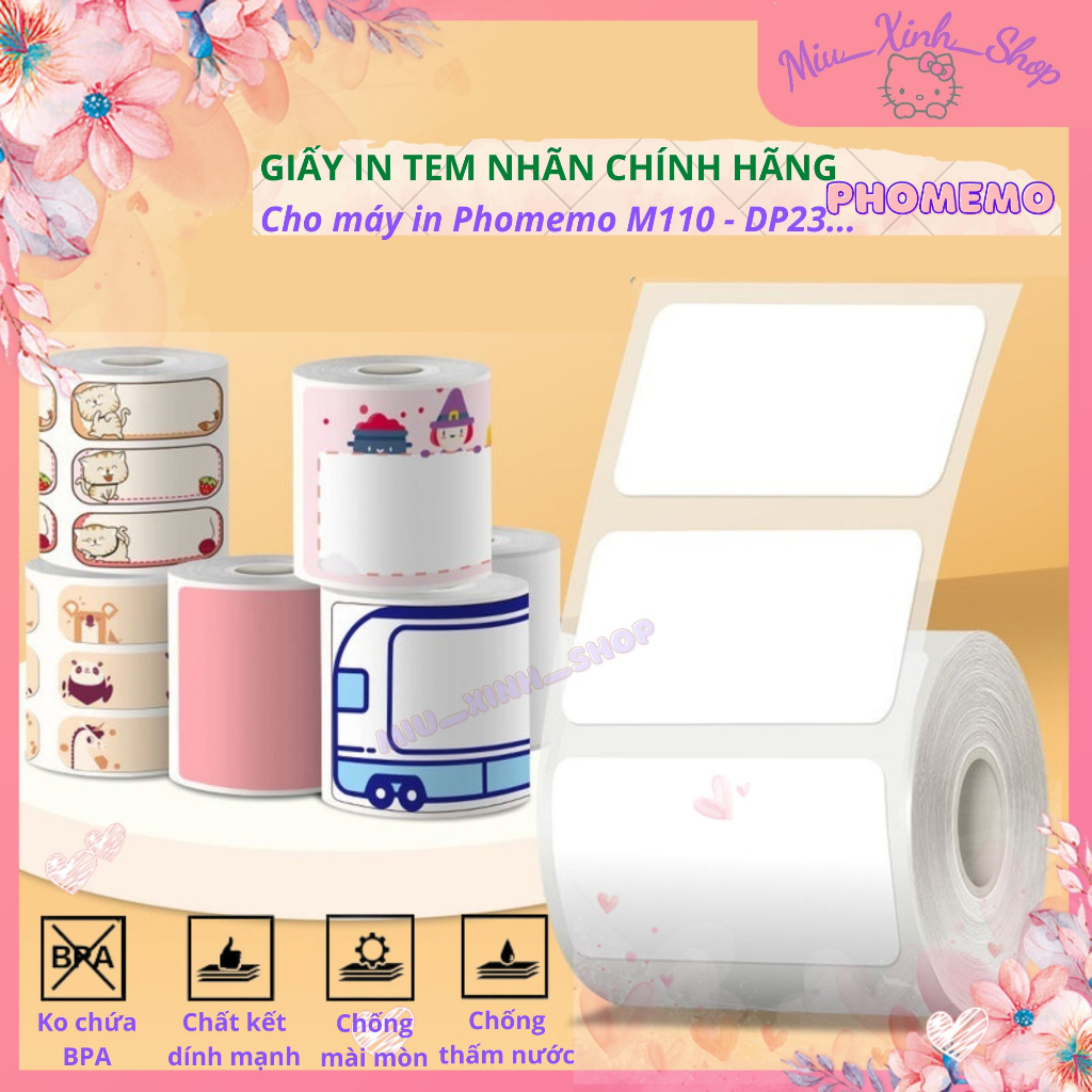 กระดาษเทอร์มอลสติ๊กเกอร์พื้นผิวทั้งหมดของแท้สําหรับเครื่องพิมพ์ Phomemo M110, DP23, YP-1 YP10S