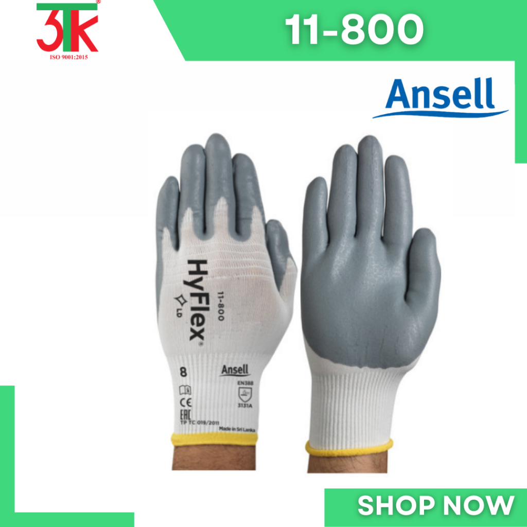 ถุงมือป้องกัน Ansell Hyflex 11-800