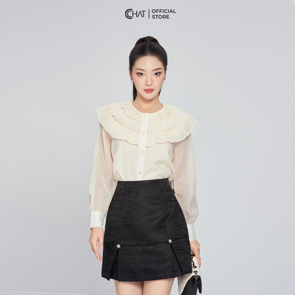 เสื้อคอปกระบาย3ชั้นสําหรับผู้หญิงผ้าชีฟองคุณภาพสูง13fdv8011เซนต์