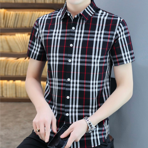 เสื้อแฟชั่นผู้ชาย - ลายสก๊อต แขนสั้น เท่ๆ สําหรับฤดูร้อน