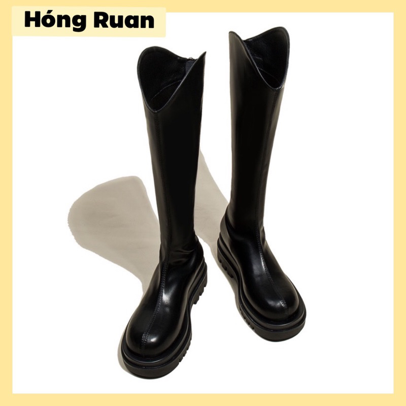 เสื้อคอเต่าผู้หญิงพื้นหยัก รองเท้าบูท หนังนิ่ม ullzang สไตล์เกาหลี รหัส H99