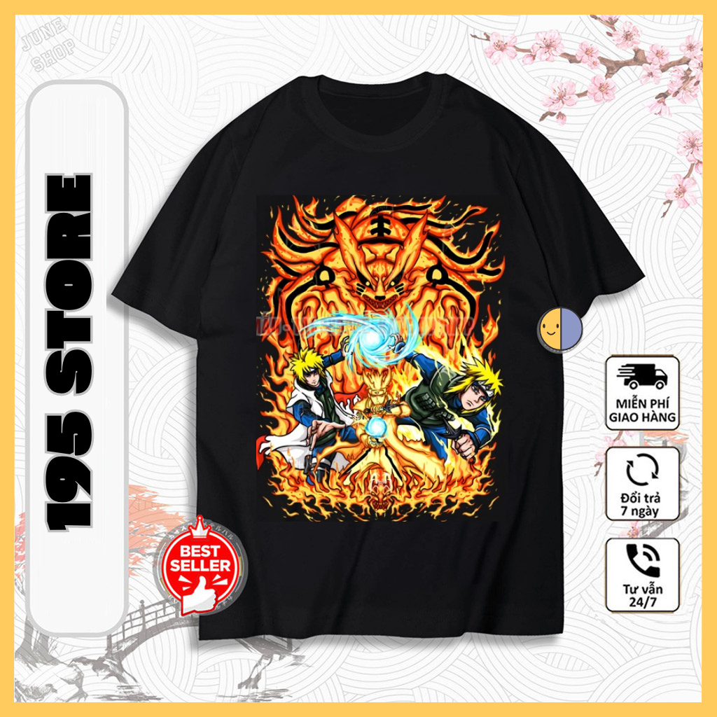 Naruto T-Shirt, Anime T-Shirt พิมพ ์ Super Cool Black Cuu Biu Naruto Pattern, Cool 4-Way Stretch cotton