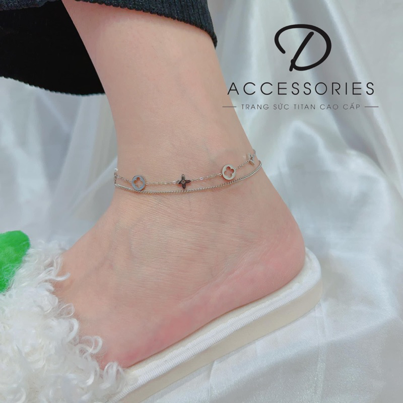 กําไลข้อเท้าผู้หญิงดอกไม้คู่ไทเทเนียมไม่ใช่สีดํา (Nguyen Tra Duong)