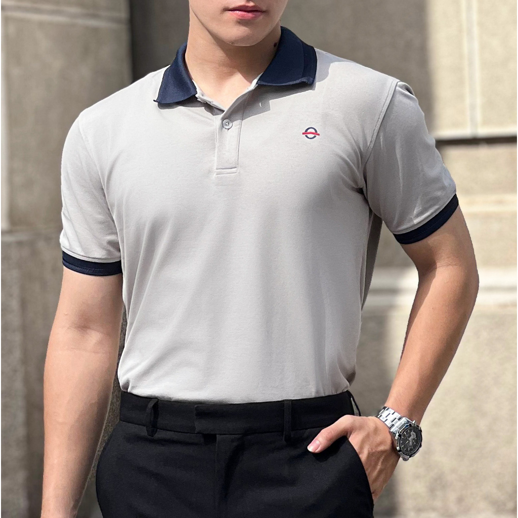 PO0806-3 DOCAS เสื้อโปโลผู้ชาย CMC Cotton สีเทา สีกรมท่า คอปก ทอ Regular Fit Pattern