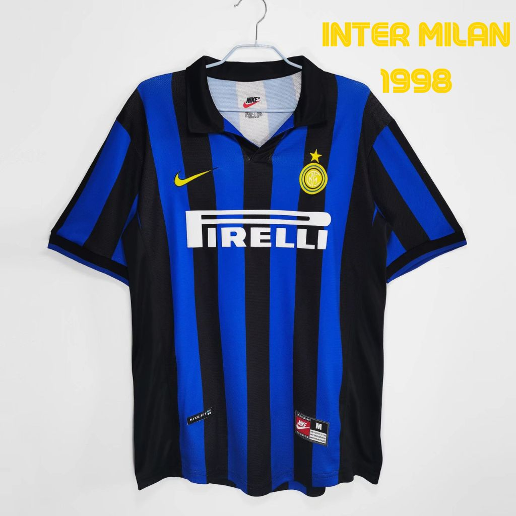 Inter milan 1998 เสื้อฟุตบอลย้อนยุค Cotton Polyester fashion blockcore