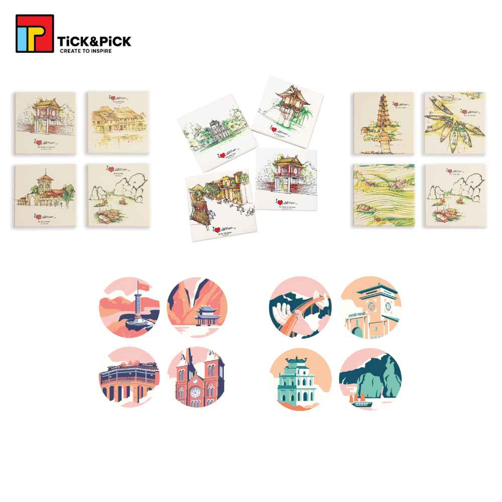 ชุดที่รองแก้วเซรามิก TICK & PICK 4 ชิ้น ดูดซับน้ําลายเวียดนาม