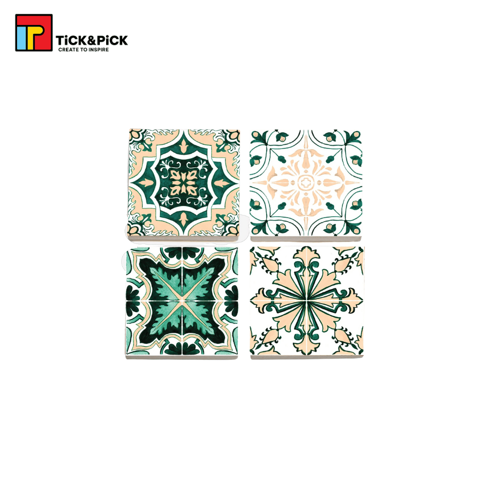 ชุดที่รองแก้วเซรามิก TICK & PICK 4 ชิ้น ลายอินโดจีนดูดซับน้ํา