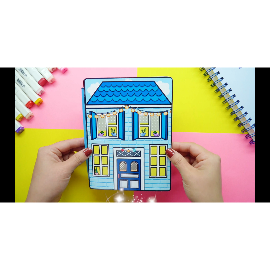 The Girl In the Blue House Handmade Paper Doll House Toy -