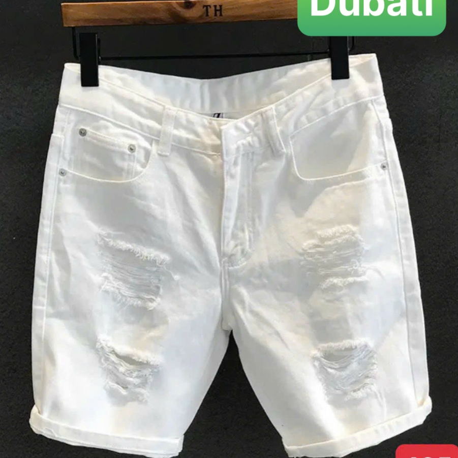 กางเกงยีนส์ผู้ชาย, กางเกงขาสั้นสีดําและสีขาว EMBROIDERED WASH LETTER STANDARD HOT TREND 2023 สไตล์ - DB 006- DUBATI FASHION