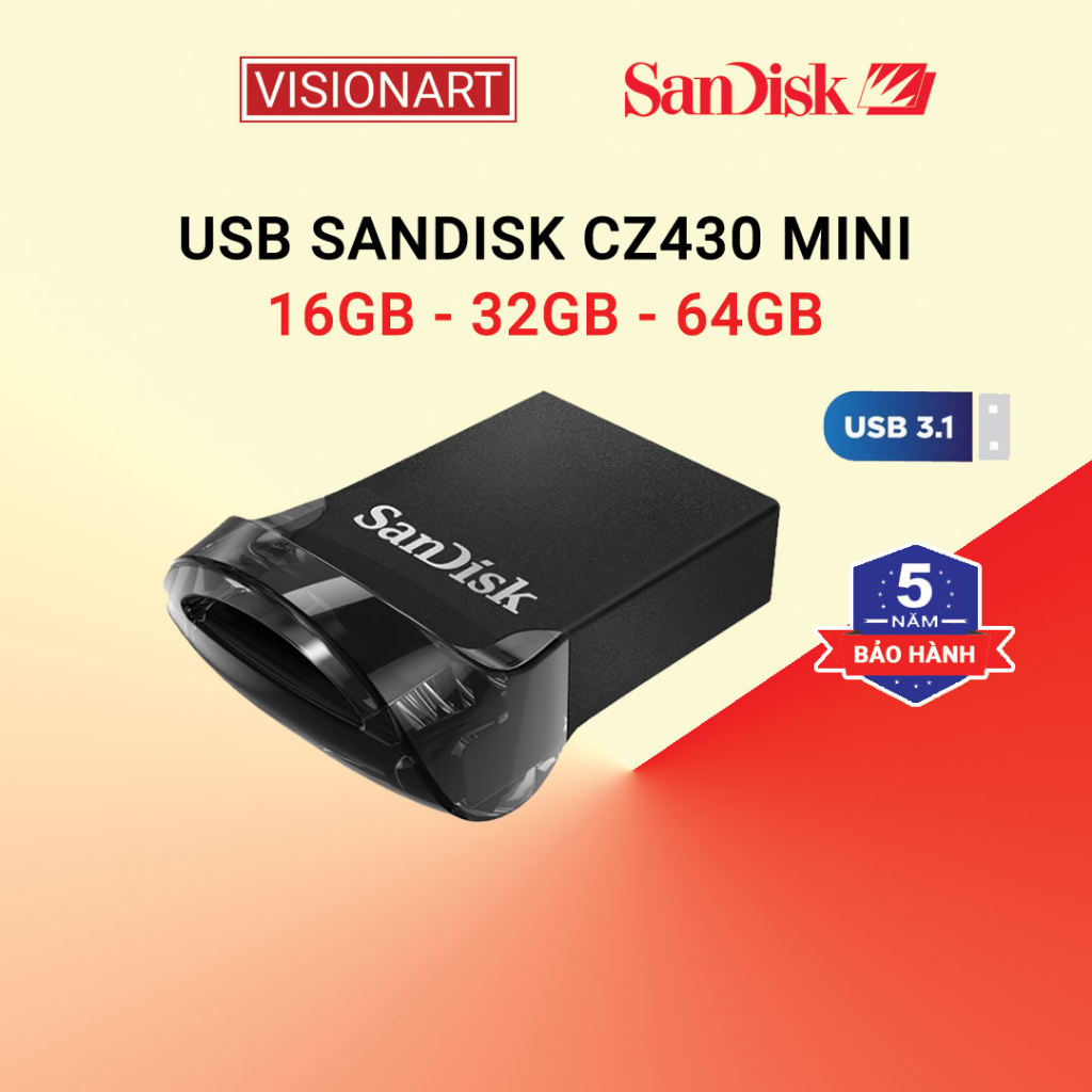 USB 3.1 SanDisk 128GB 32GB 64GB CZ430 Compact Mini - สินค้าของแท้ - 5 ปี - Vision Art