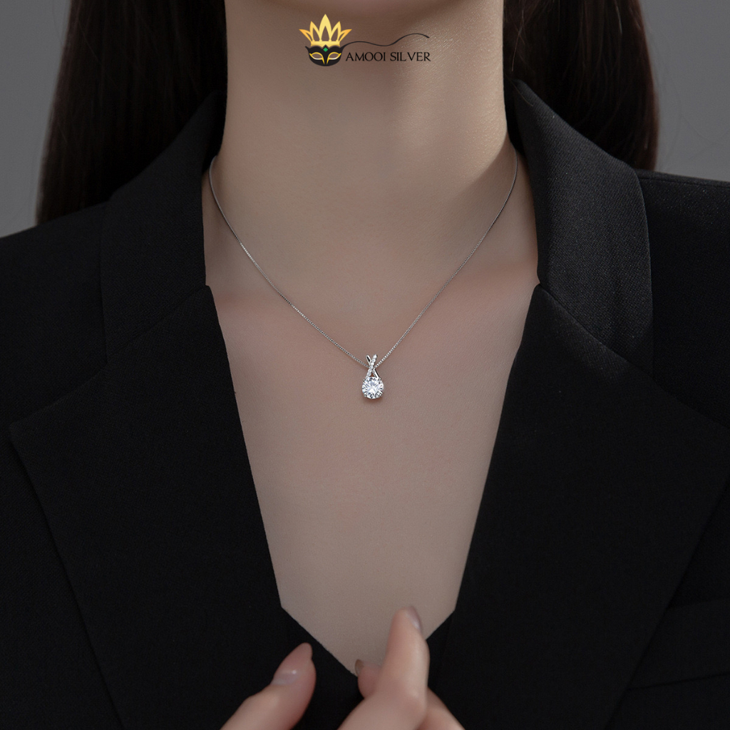 สร้อยคอเงินแท้ S925 รูปตัว X พร้อมหินประกาย 1 อัน - AMOOI SILVER ADT002