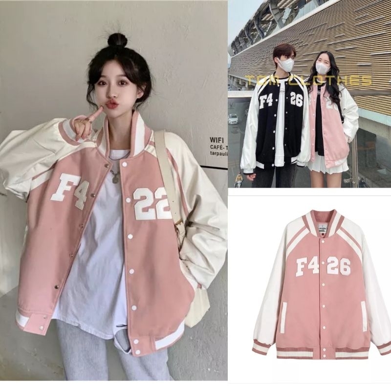 แจ็คเก็ต BOMBER ขนแกะต่างประเทศหนาพร้อมพิมพ์ตัวอักษร F426 เสื้อเชิ้ตสไตล์เกาหลีพิมพ์ลายตัวเลข --- F4