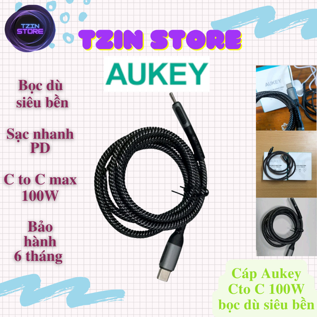 สายชาร์จ Aukey 100W C to C พร้อมร่ม ใหม่ 100%