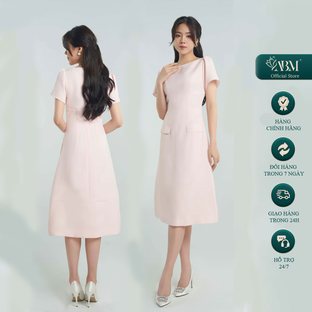 Timoty ABM FASHION Dress ชุดเดรสผ้าสลิปเกาหลี ชุดเดรส Midi คอเรือพร้อมแขนพัฟสําหรับชุดทํางานและสตรีท