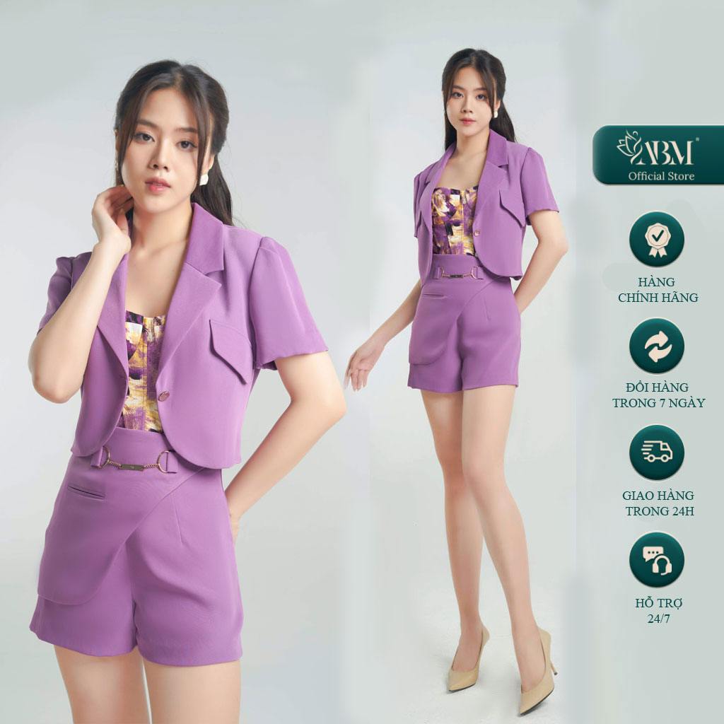 Zale ABM FASHION Set ออกแบบเสื้อคัพ 2 ชิ้น, เสื้อกั๊กคอปก Crop Top, กางเกงขาสั้นผ้าทวีต, ออกไปข้างนอ