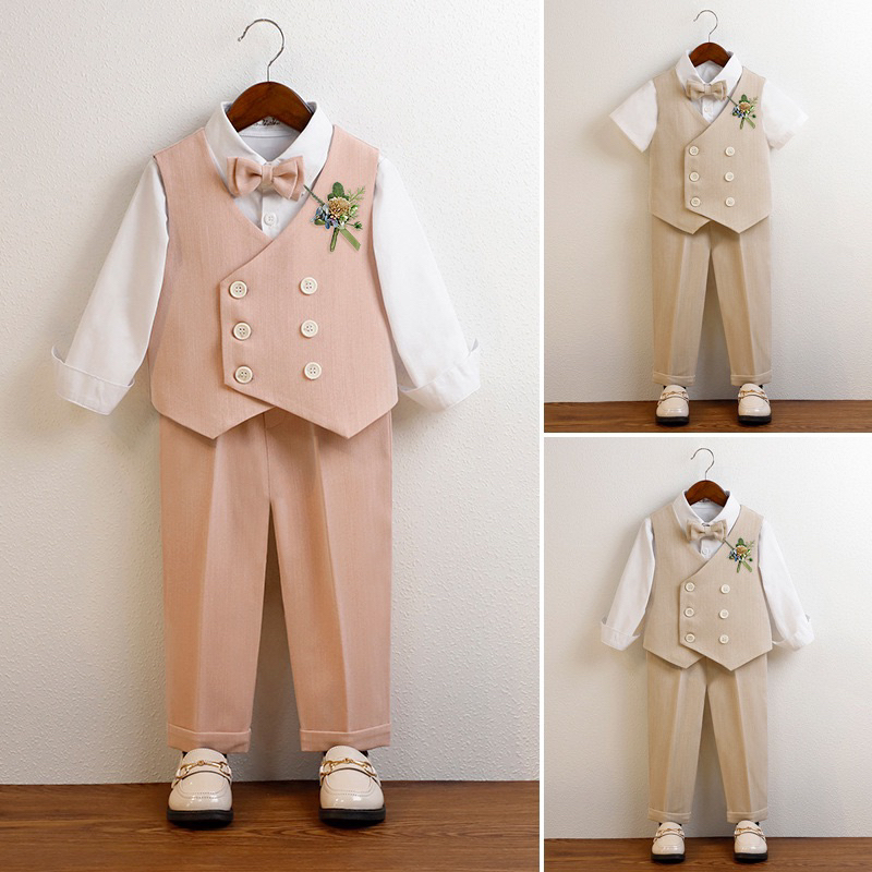ชุด Dude VEST สําหรับเด็กผู้ชายพร้อมโบว์โบว์และดอกไม้
