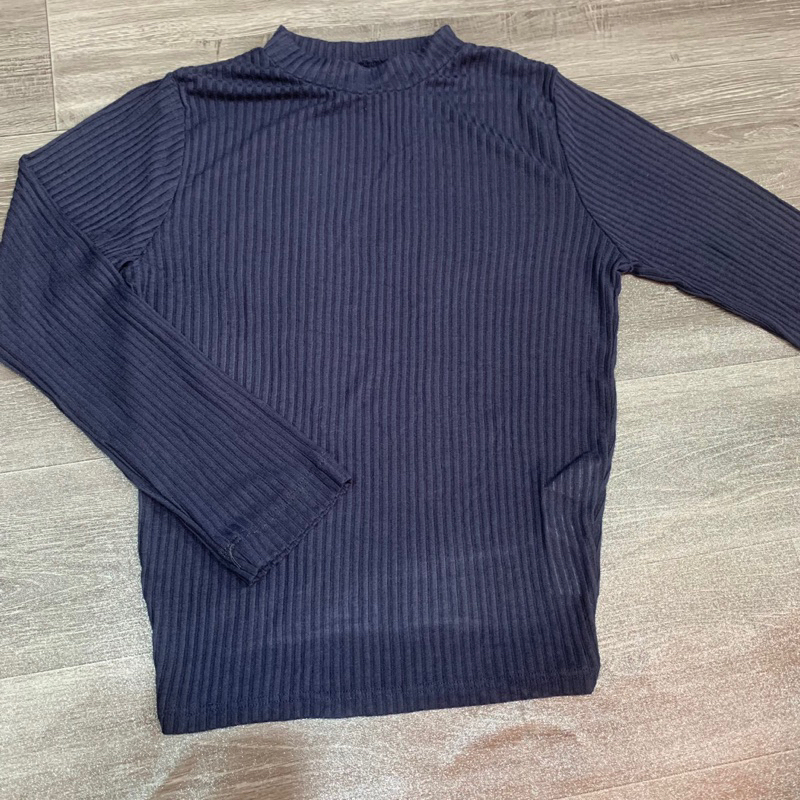 HOLLISTER VNXK Crop Top High Collar แขนยาวบาง Ribbed Cotton สีกรมท่า