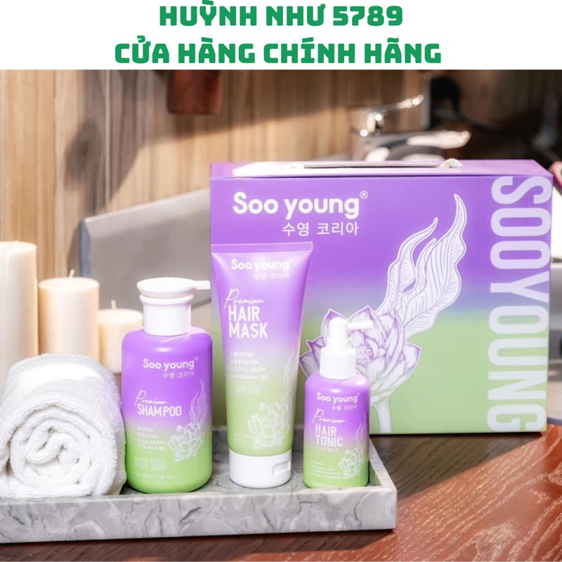 [ ของแท ้ ] Soo Young Hair Algae Sen Hair Product Set - แชมพู , มาส ์ กผม , สเปรย ์ ปลูกผม Soo Young Hair Growth Spray