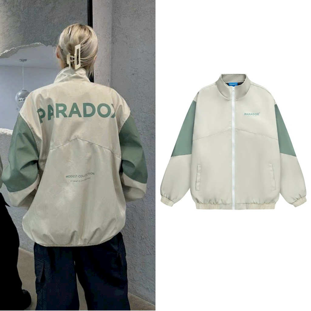 Paradoxx LOGO เสื้อแจ็คเก็ตร่มชูชีพสําหรับผู้ชายและผู้หญิง Ulzzang Unisex หลวมรูปแบบ Plain Bomber Jacket (ภาพจริง/มีจําหน่าย)