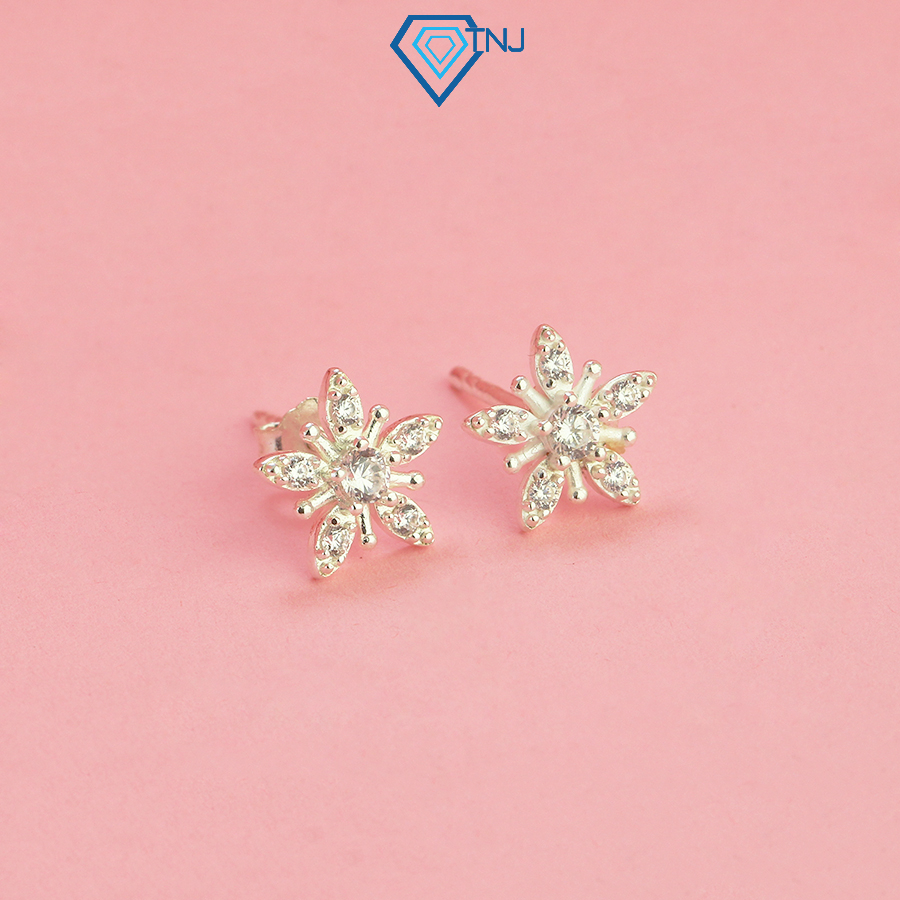 TNJ ต่างหูเงินผู้หญิงหินคุณภาพสูงรูปทรงดอกไม้แอปริคอทเล็กๆที่สวยงาม BTN0190 - TNJ Jewelry