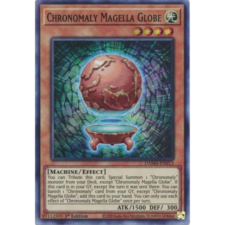 [ ยูกิโอ! ] 01 การ์ดเกม Chronomaly Magella Globe - DAMA-EN013 - Super Rare 1st Edition
