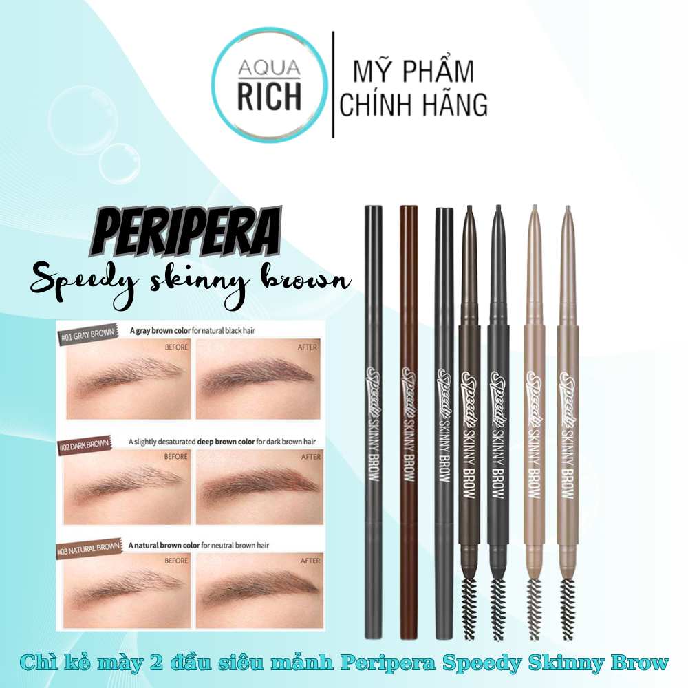 Peripera Speedy Skinny Brow 2-Headed Wax Pencil [Brow - สีน ้ ําตาลเข ้ ม - สีดํา ]