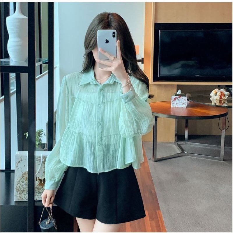 เสื้อเชิ้ตตัวสั้นคอปกทรงหลวมสําหรับผู้หญิง - Pass by Thudaoboutique