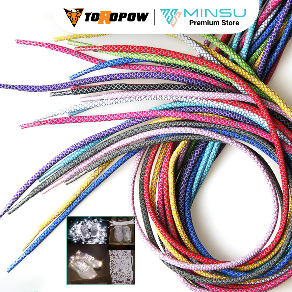 [TOROPOW]ของแท้ Minsu M9501 เชือกผูกรองเท้าสะท้อนแสงสําหรับรองเท้ากีฬาเชือกผูกรองเท้าทรงกลมสําหรับ y