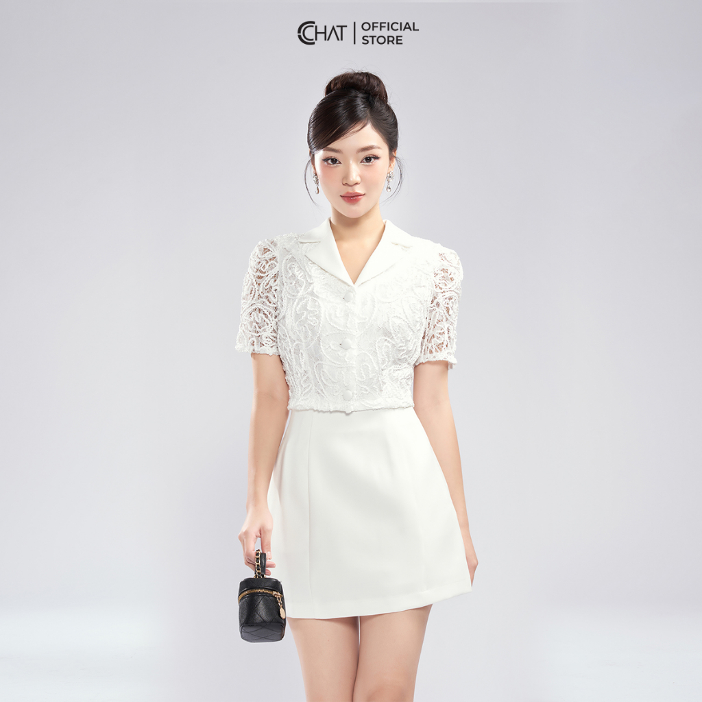 เสื้อลูกไม้ผู้หญิงลายคอปกปกคู่ในลูกไม้คุณภาพสูง 13FNR8002OT