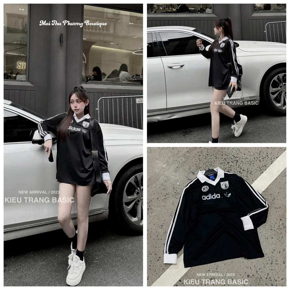 T-Shirt เสื้อยืดผู้หญิง เสื้อโปโล แขนยาว ทรงหลวม ผ้าฝ้าย 40-70kg คลุมท้อง 70kg Bon Chen รุ่น AOPHONGPOLOADIDAS. ทีพี275