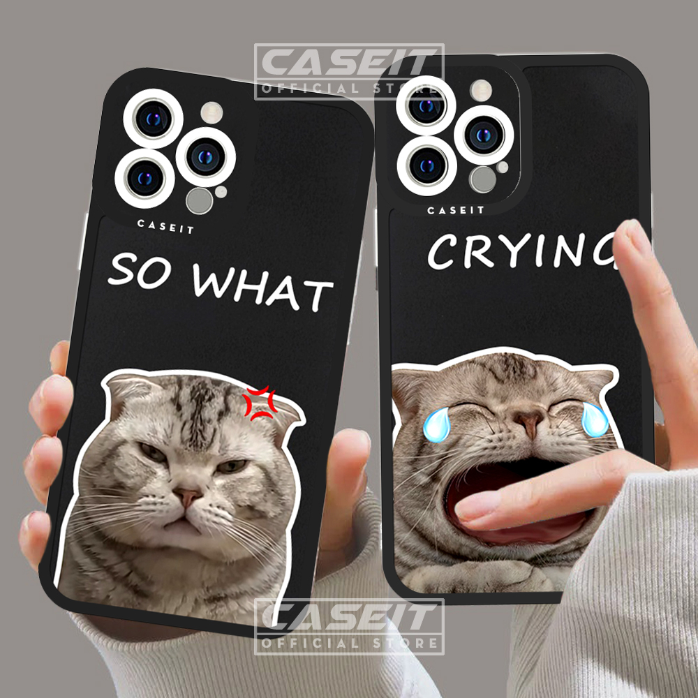 Caseit เคสไอโฟนขอบเหลี่ยม cat slitter crying cat meme x/11/12/13/14/pro/max/plus/promax