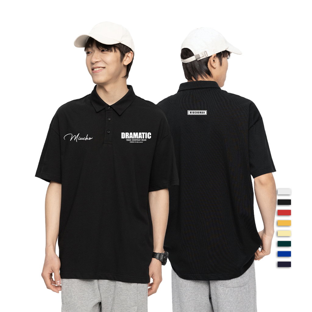 เสื้อโปโลผู้ชายทรงหลวม PLD287 Miucho Man คอเต่าผ้าฝ้ายพร้อมสไตล์