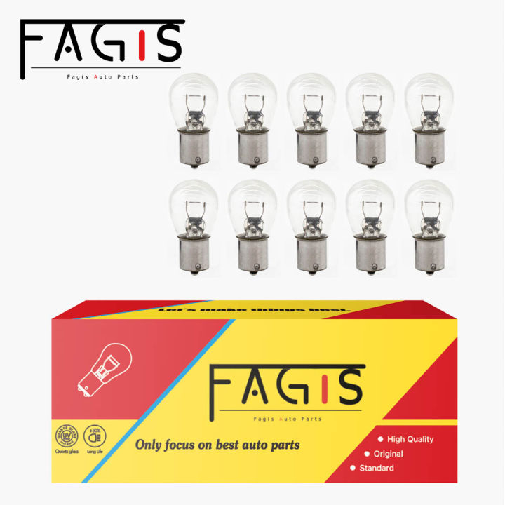 Combo 10 หลอด (1 กล่อง) ไฟท้าย Fagis Halogen P21W 12V, P21/5W 12V, S25, 1156, 1157 ไฟเบรคสําหรับรถยน