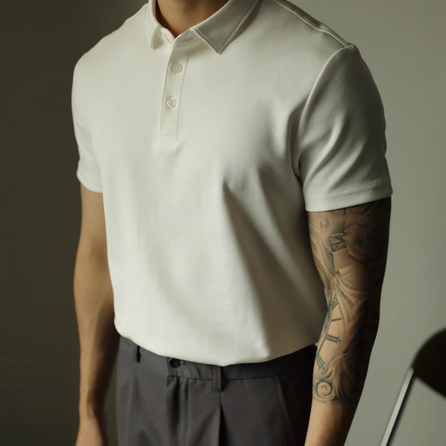 เสื้อยืดโปโลสีพื้นผู้ชายคอปก SANANTA ผ้าคอตตอน CSC Pique Basic ชายและเรียบหรู - ALPHA MAN