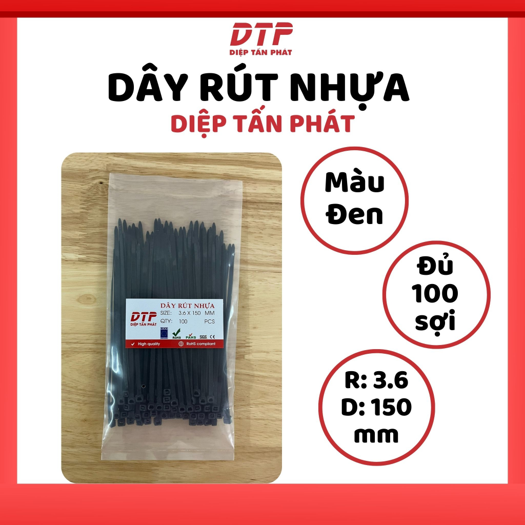 [10 BAGS GET 1 ฟรี] กระเป๋าหูรูดพลาสติก Diep Tan Pat 100 ชิ้น: สีขาว/ดํา 15 ซม. รุ่นใหญ่ - 3.6x150 ม