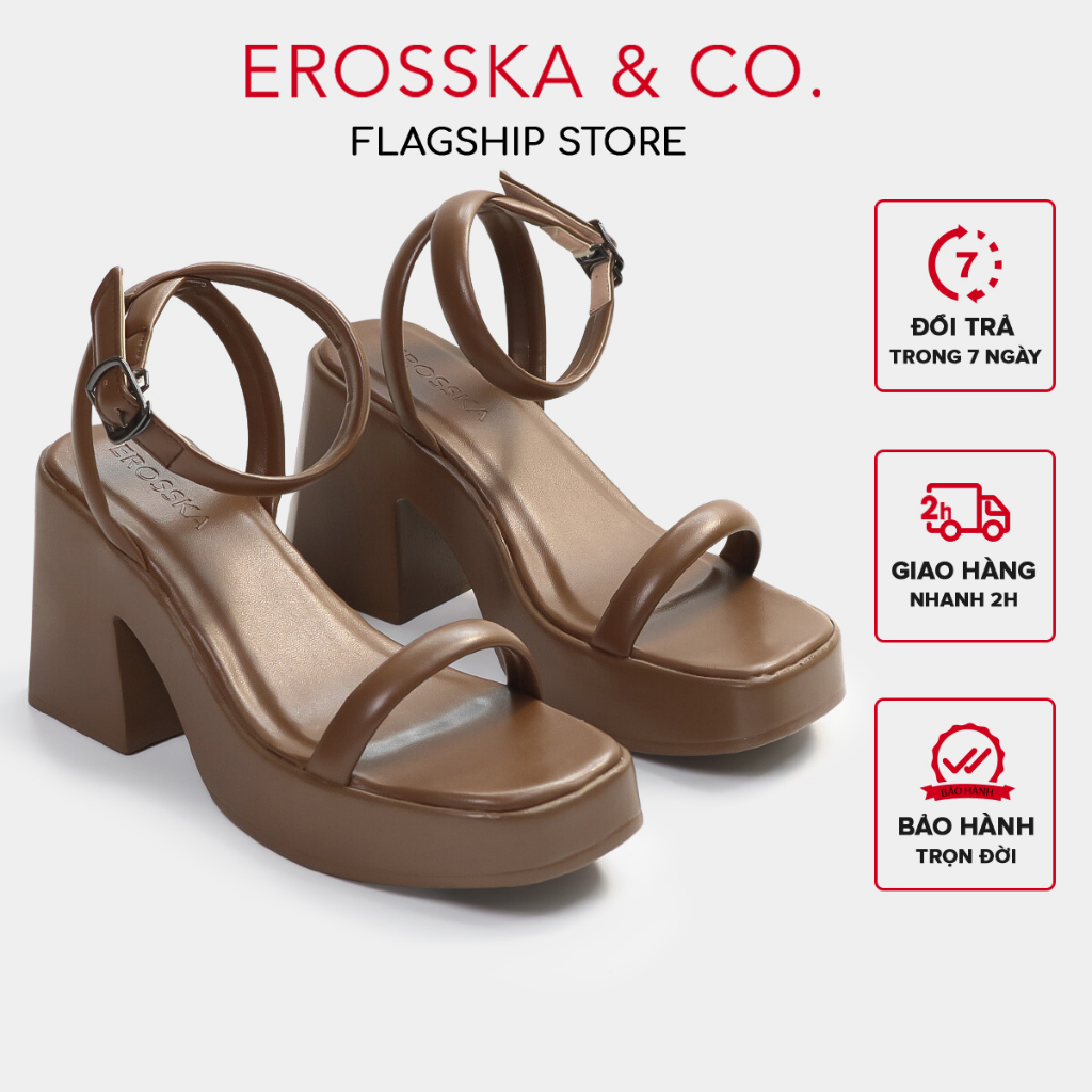 Erosska - รองเท้าแตะส้นสูงรัดส้นสีน้ําตาลเรียบง่ายของผู้หญิง สูง 9 ซม. - SB029