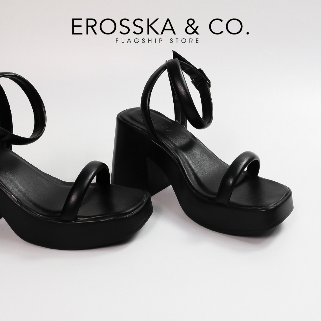 Erosska - รองเท้าแตะส้นสูงรัดส้นสีน้ําตาลเรียบง่ายของผู้หญิง สูง 9 ซม. - SB029