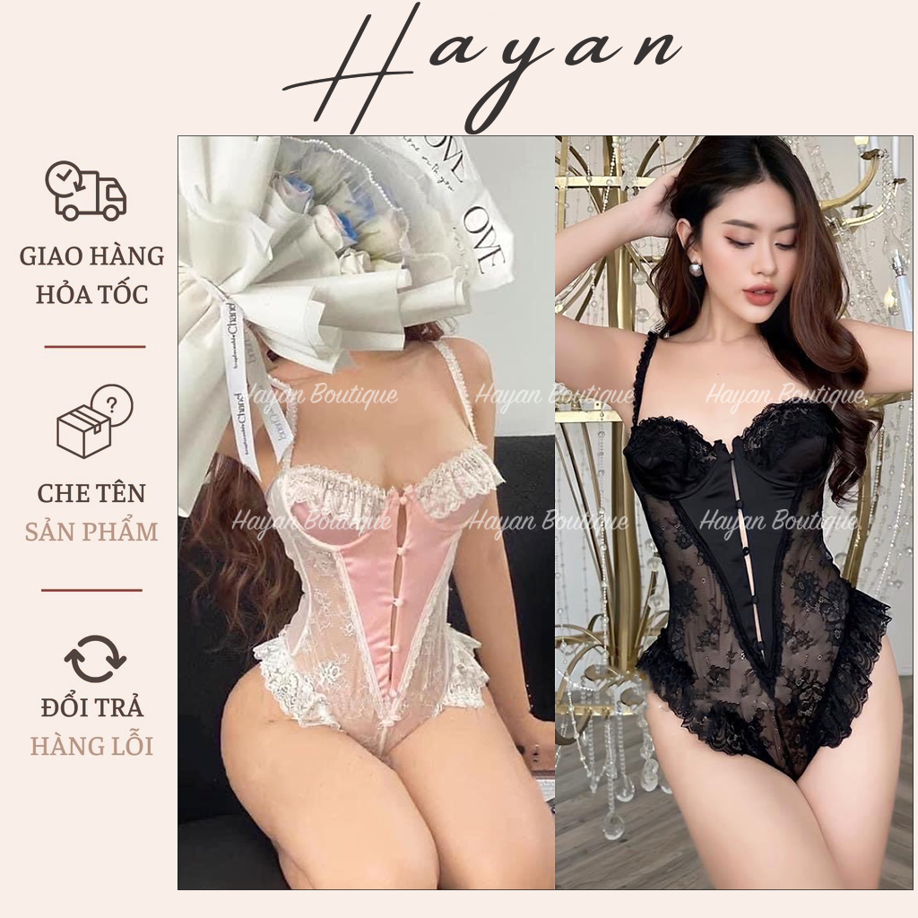 Ht273 ชุดนอนบอดี้สูทเซ็กซี่ จั้มสูทลูกไม้ลาย มีโครง HT273