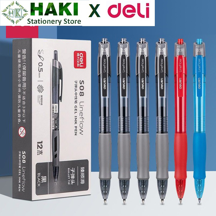 HAKI ปากกาลูกลื่นเหลวปากกาเจล Deli S08 สํานักงานกดหมึกปากกาหมึกสีดํา 0.5 มม.ปลายปากกาสําหรับนักเรียน