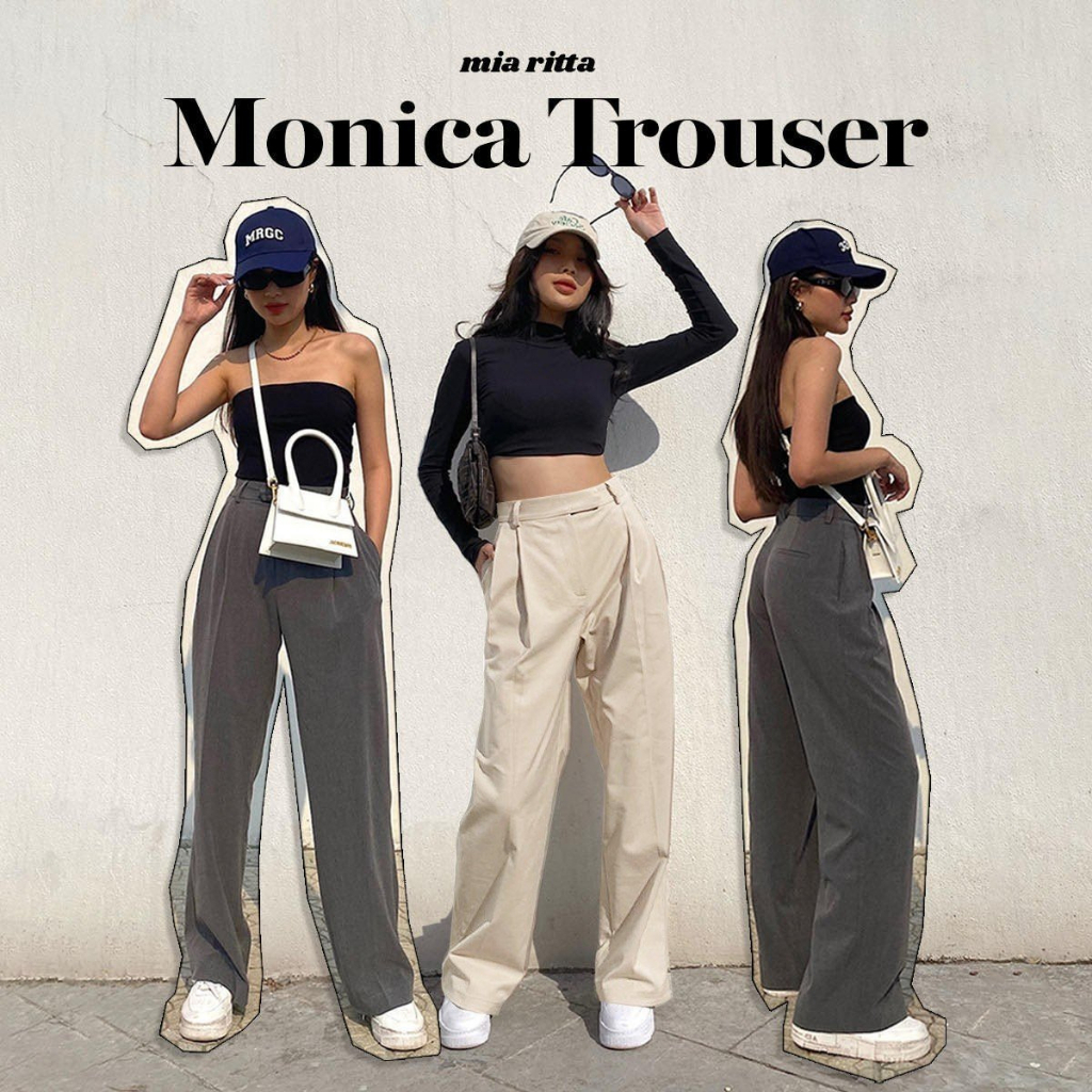 Monica pants Mia Ritta Q388 กางเกงขากว้างเอวสูง