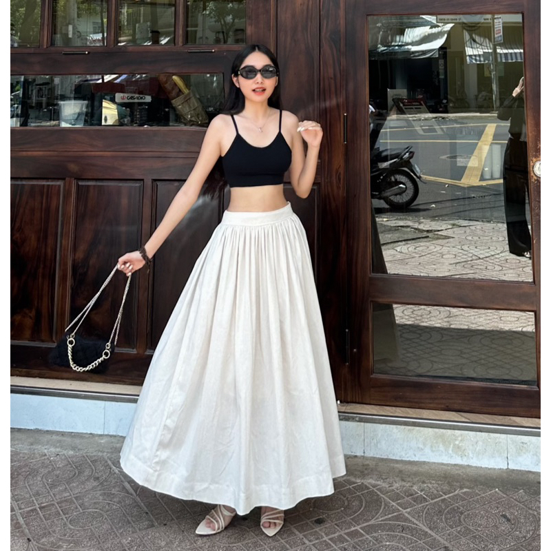 กระโปรงยาว ผ้าลินิน มิกซ์ซี สไตล์หรู ผ้าโชว์คลาส เลดี้แบน ประวัติย่อ0005