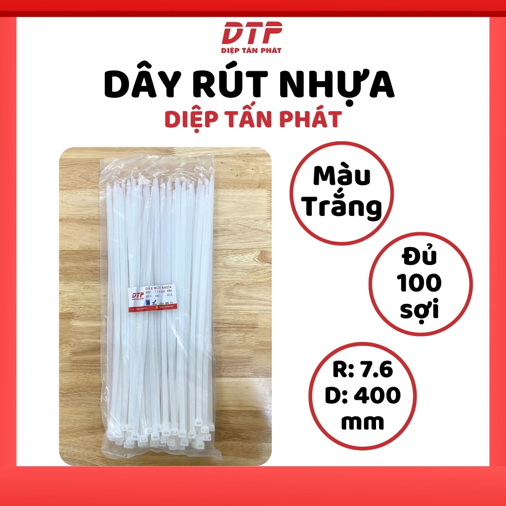 เชือกพลาสติก Diep Tan Pat 100 ใบ รุ่นขนาดใหญ่ 40 ซม. - 7.6x400 มม.
