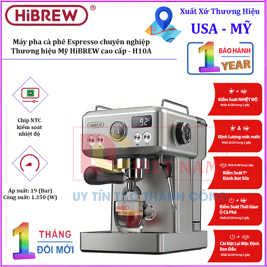 เครื่องชงกาแฟ Espresso ระดับมืออาชีพ แบรนด์อเมริกันระดับไฮเอนด์ HiBREW - H10A - สินค้าของแท้