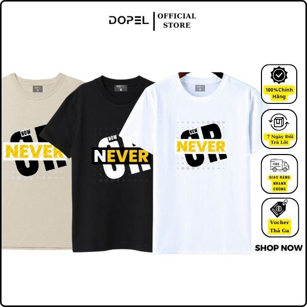 เสื้อยืด unisex ทรงหลวม DOPEL พิมพ์ลายตัวอักษร ผ้าคอตตอน 2 ทาง เท่ๆ คอกลมพื้นฐาน TSO002