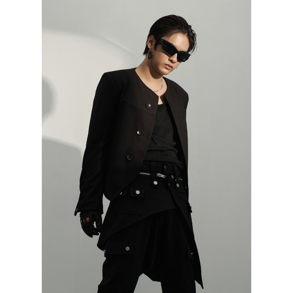 [รูปถ่ายจริง] RICH Dusk Crop Blazer ไม่มีคอปก - AK073